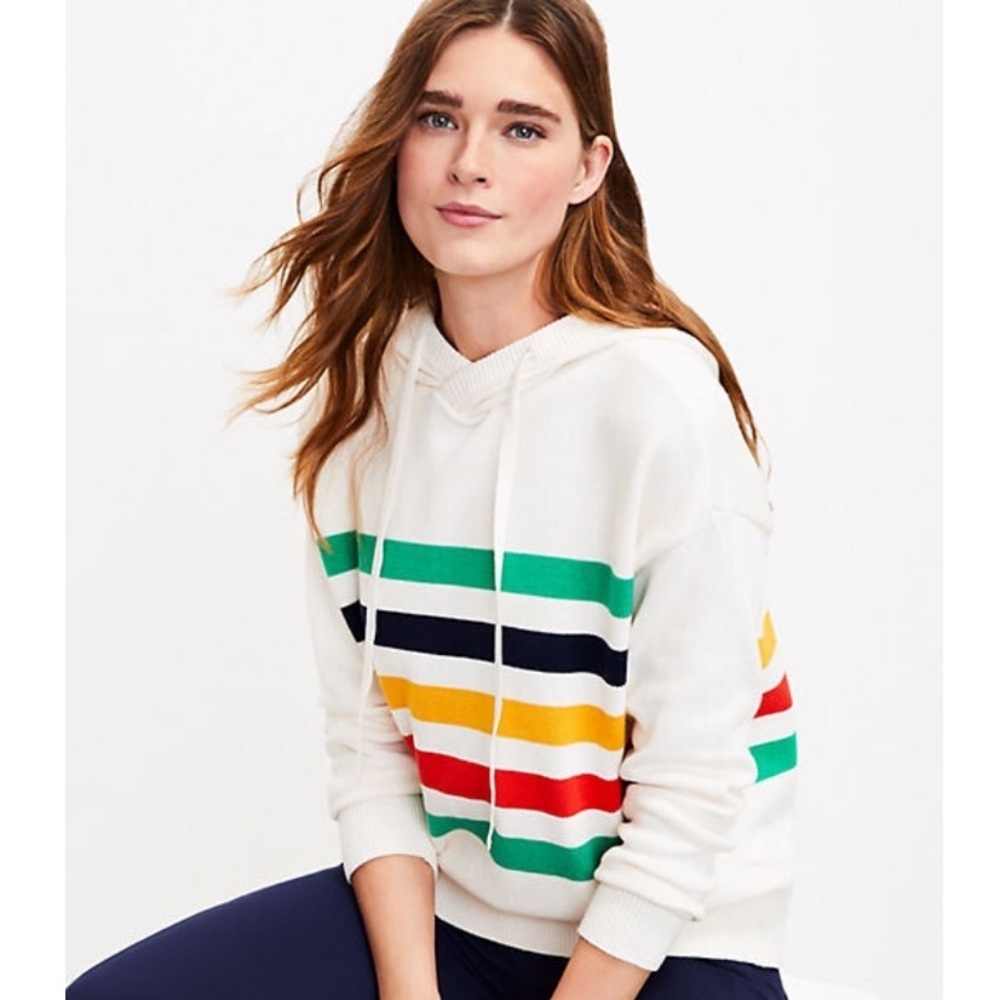 LOFT Lou & Grey Multicolor Striped Sweater with Hood Size Small